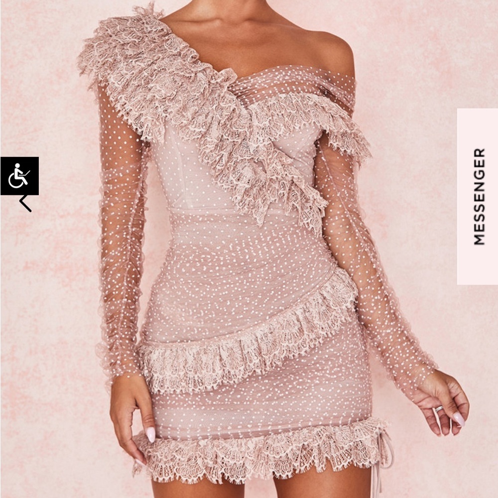 NEW HOUSE OF CB Sorrel Lace Frill Mini Dress - Blush